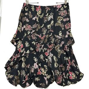 Stonebridge Midi Skirt 10P Dark Floral Chiffon‎ Layer Ruffle Y2K Fairy Romantic